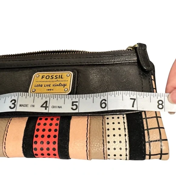 Fossil Wallet Long Live Vintage Black Leather Wallet Clutch - Picture 10 of 11